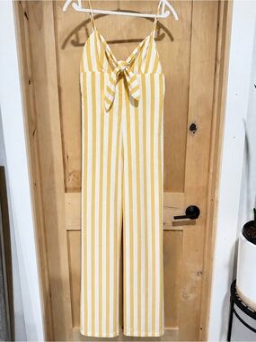 NWT CI SONO Linen Collection Mustard Stripe Tie-Front Jumpsuit